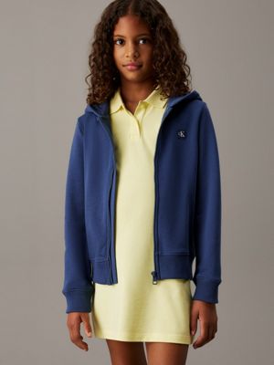 blue kids' relaxed zip up hoodie for kids gender inclusive calvin klein jeans