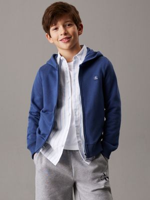 sweat à capuche relaxed zippé pour enfant blue pour enfants genre inclusif calvin klein jeans