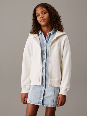 white kids' relaxed zip up hoodie for kids gender inclusive calvin klein jeans