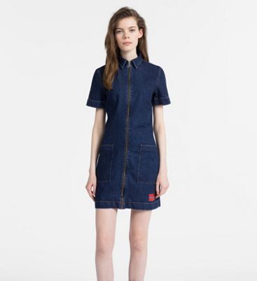 calvin klein denim dress zipper