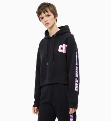 calvin klein cropped logo hoodie