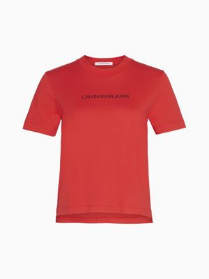 racing red recht t-shirt van biologisch katoen voor dames - calvin klein jeans