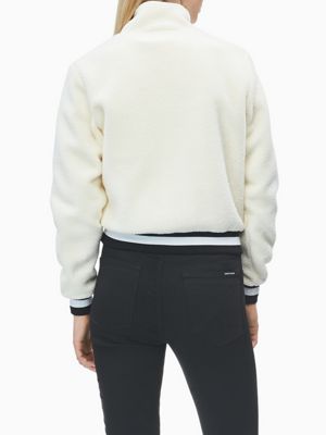 WINTER WHITE Sudadera de borreguito con cuello con cremallera de mujer CALVIN KLEIN JEANS