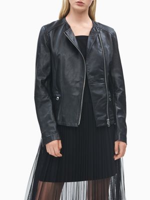 calvin klein black leather jacket