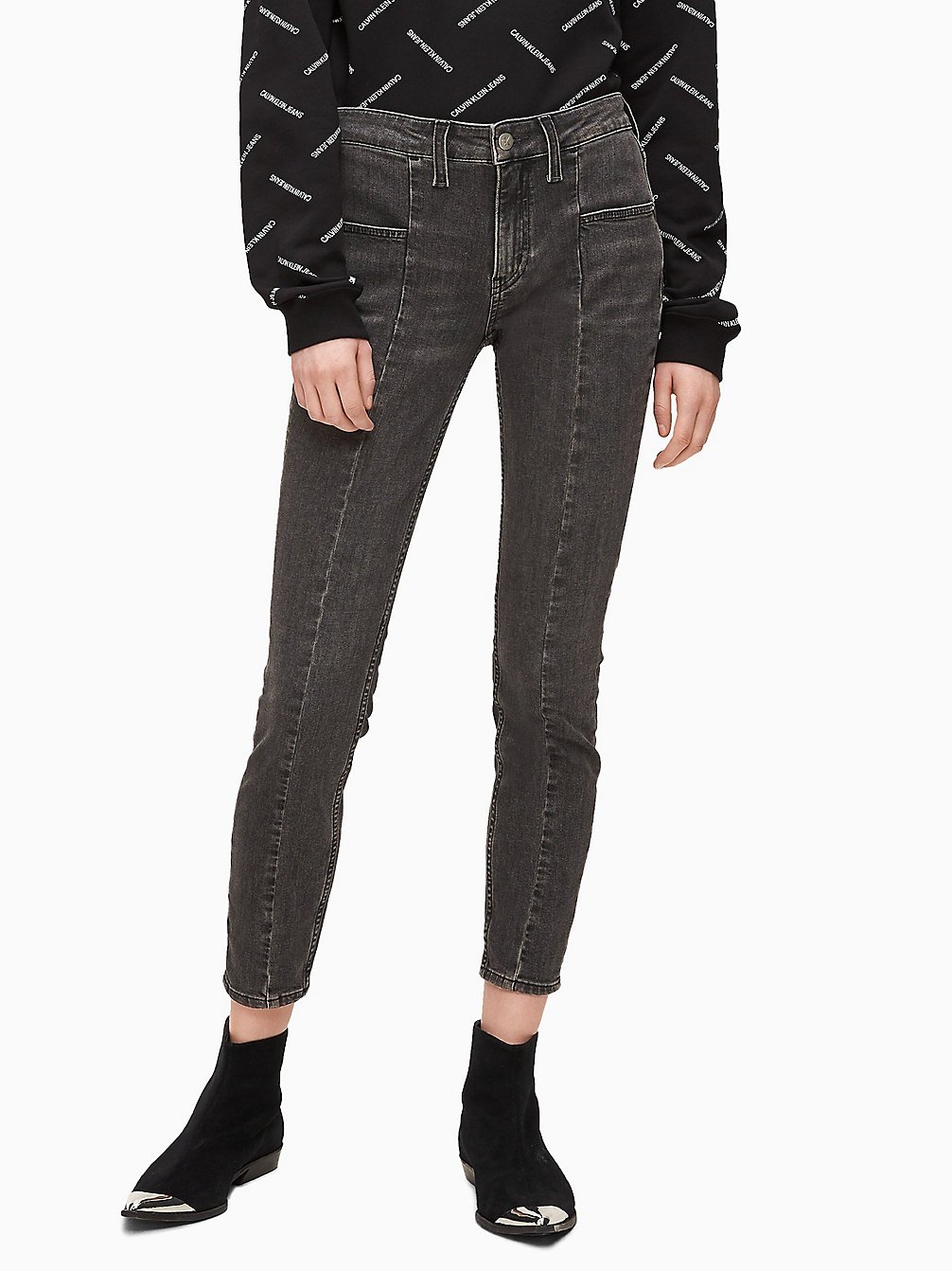 CA016 BLACK Mid Rise Skinny Enkellange Jeans Met Naad undefined dames Calvin Klein