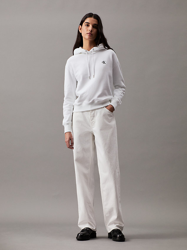 white cotton blend fleece hoodie for women calvin klein jeans
