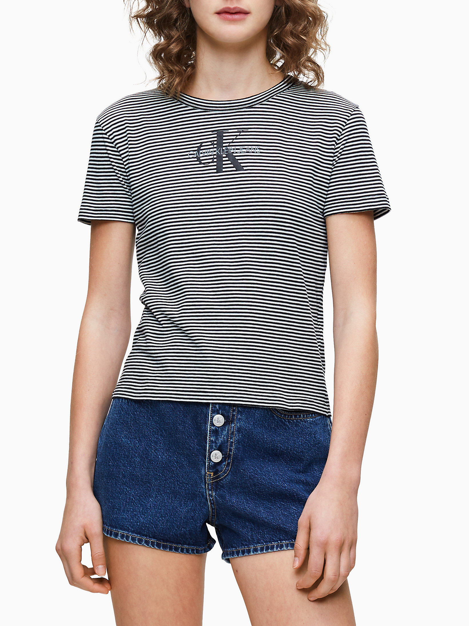 Bright White/CK Black Fitted Organic Cotton Logo T-Shirt undefined women Calvin Klein