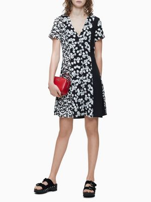 calvin klein black and white floral dress