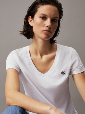 Calvin klein white shop v neck t shirt