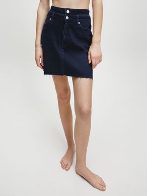 high rise denim mini skirt