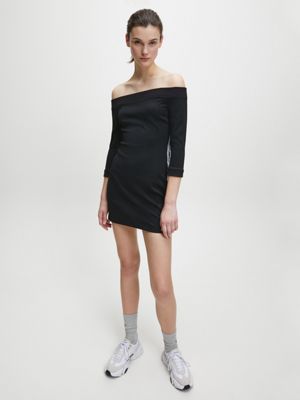 calvin klein off the shoulder black dress