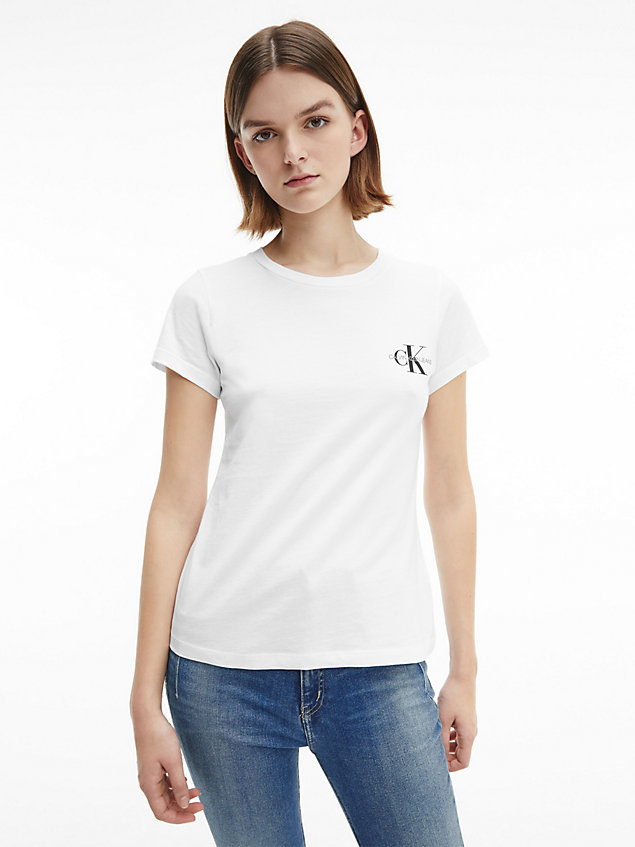 t-shirt in cotone slim in confezione da 2 white da donne calvin klein jeans
