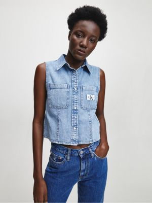 sleeveless denim shirt womens