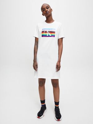 white rainbow t shirt dress