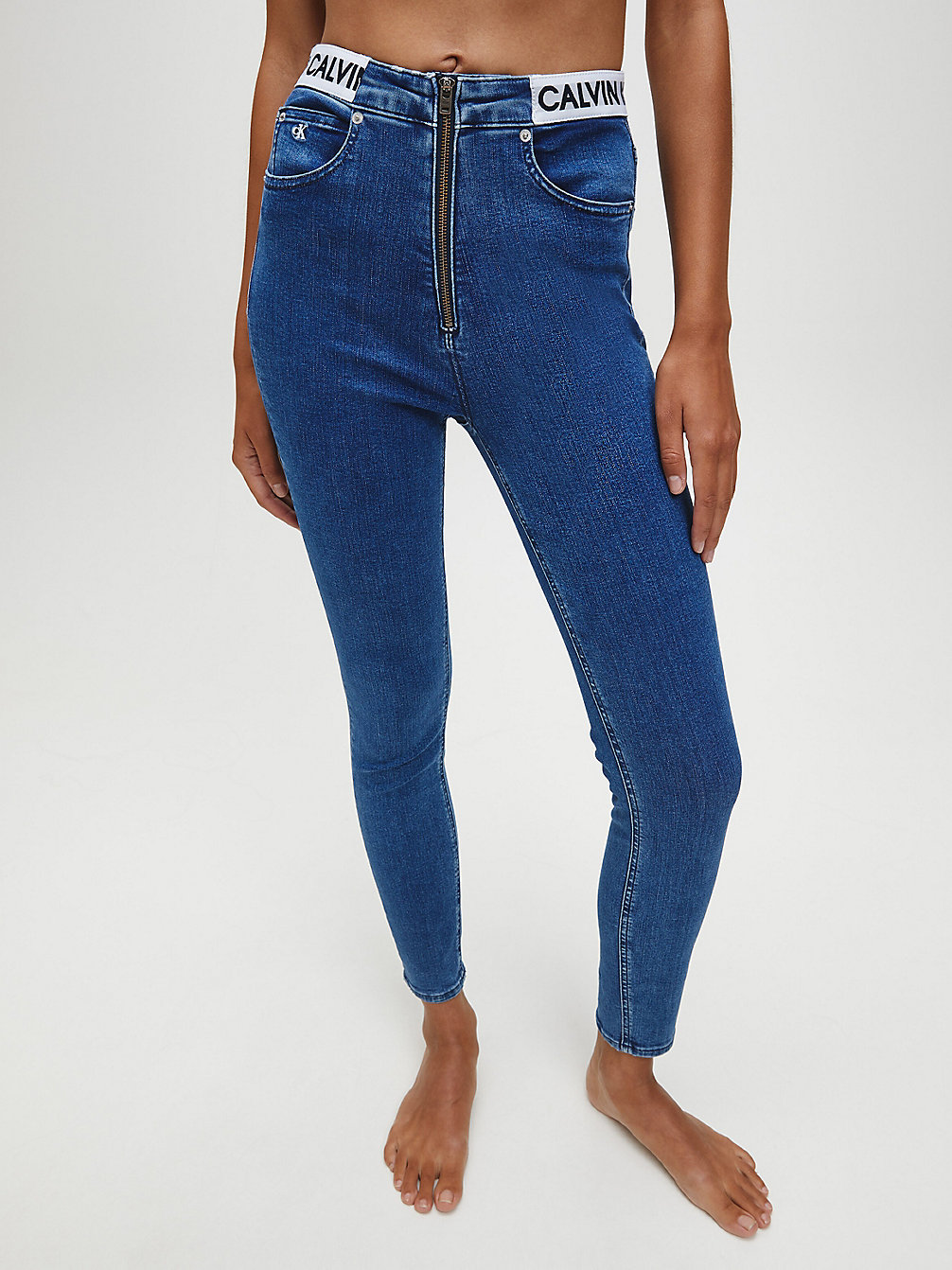 BB178 - MID BLUE WAISTBAND ZIP High Rise Super Skinny Enkellange Jeans undefined dames Calvin Klein