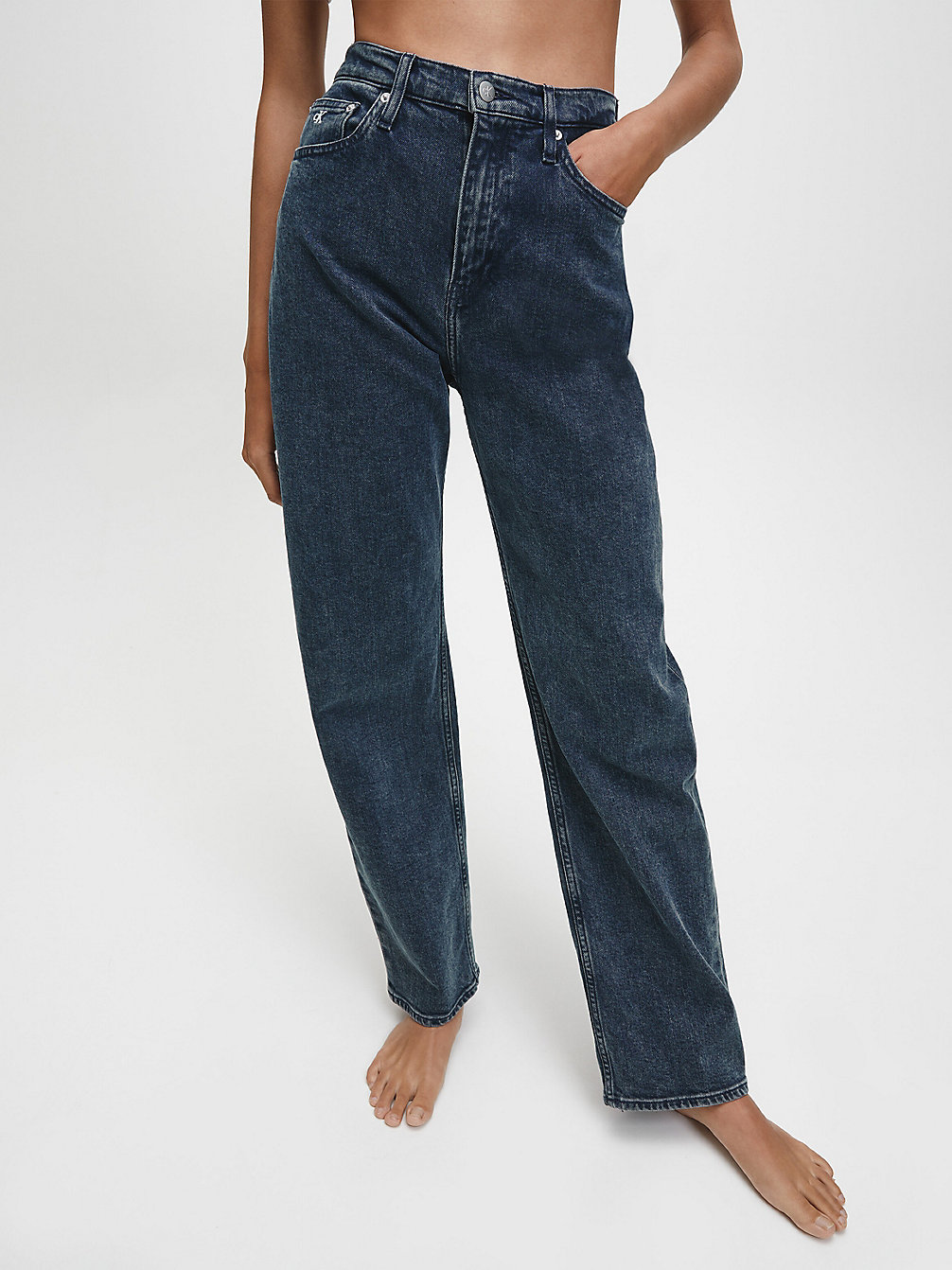 BB230 - WASHED BLUE BLACK Straight Jeans Met Hoge Taille undefined dames Calvin Klein