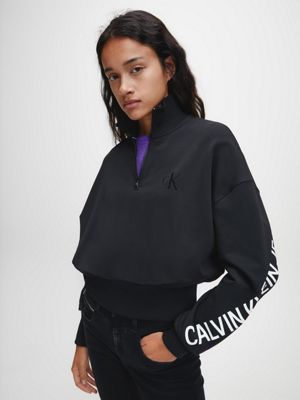  stretch fleece zip neck sweatshirt for women calvin klein jeans