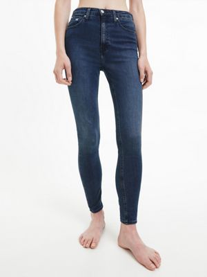 blue high waisted super skinny jeans