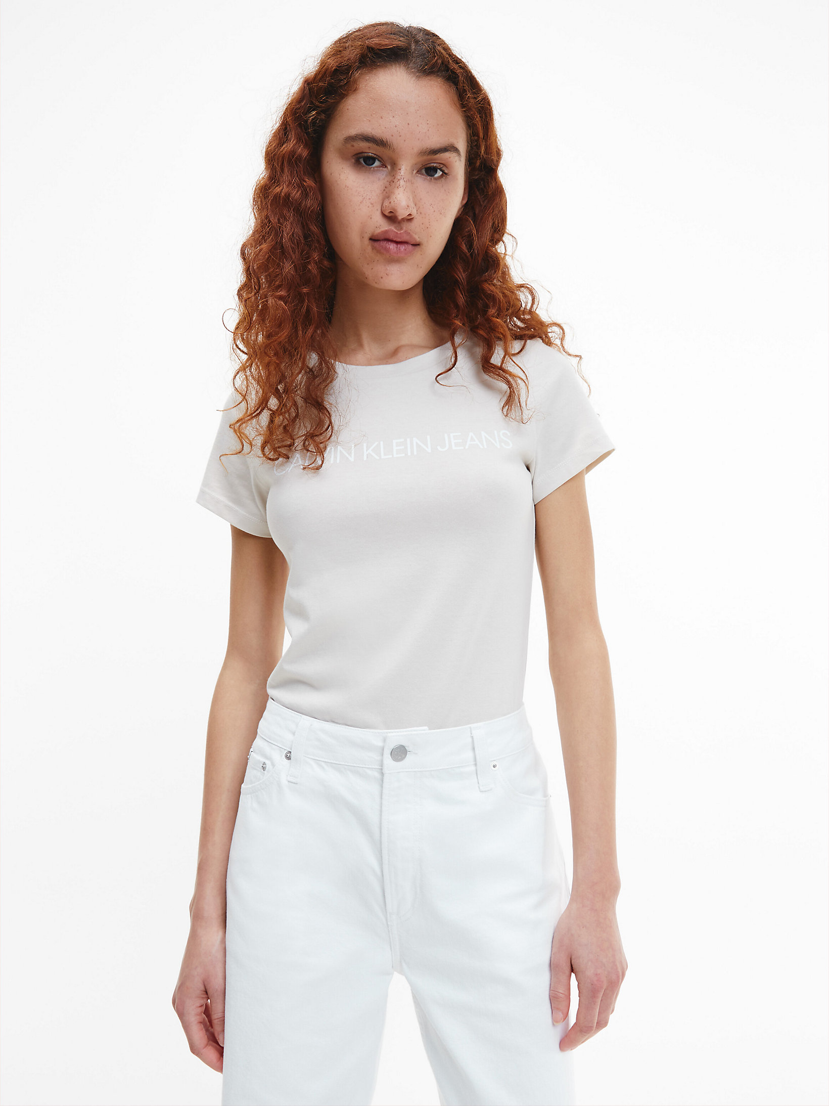Eggshell / Bright White 2 Pack Slim Organic Cotton T-Shirts undefined women Calvin Klein