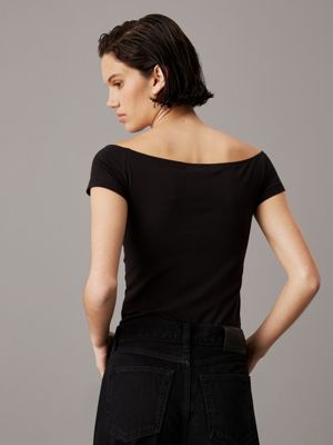 ck black slim cotton off-shoulder top for women calvin klein jeans