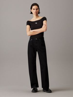 ck black slim cotton off-shoulder top for women calvin klein jeans