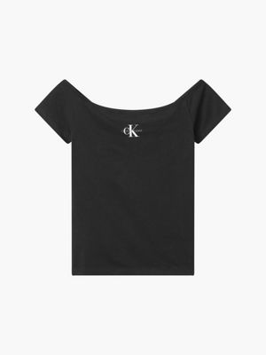 ck black slim cotton off-shoulder top for women calvin klein jeans