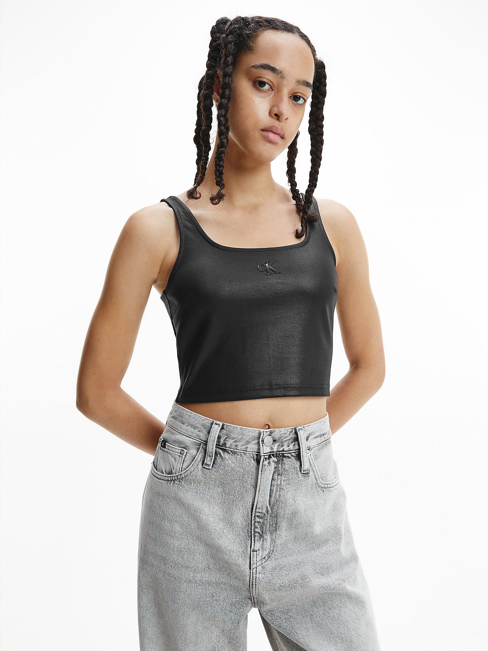 CK Black Coated Milano Jersey Cropped Top undefined women Calvin Klein