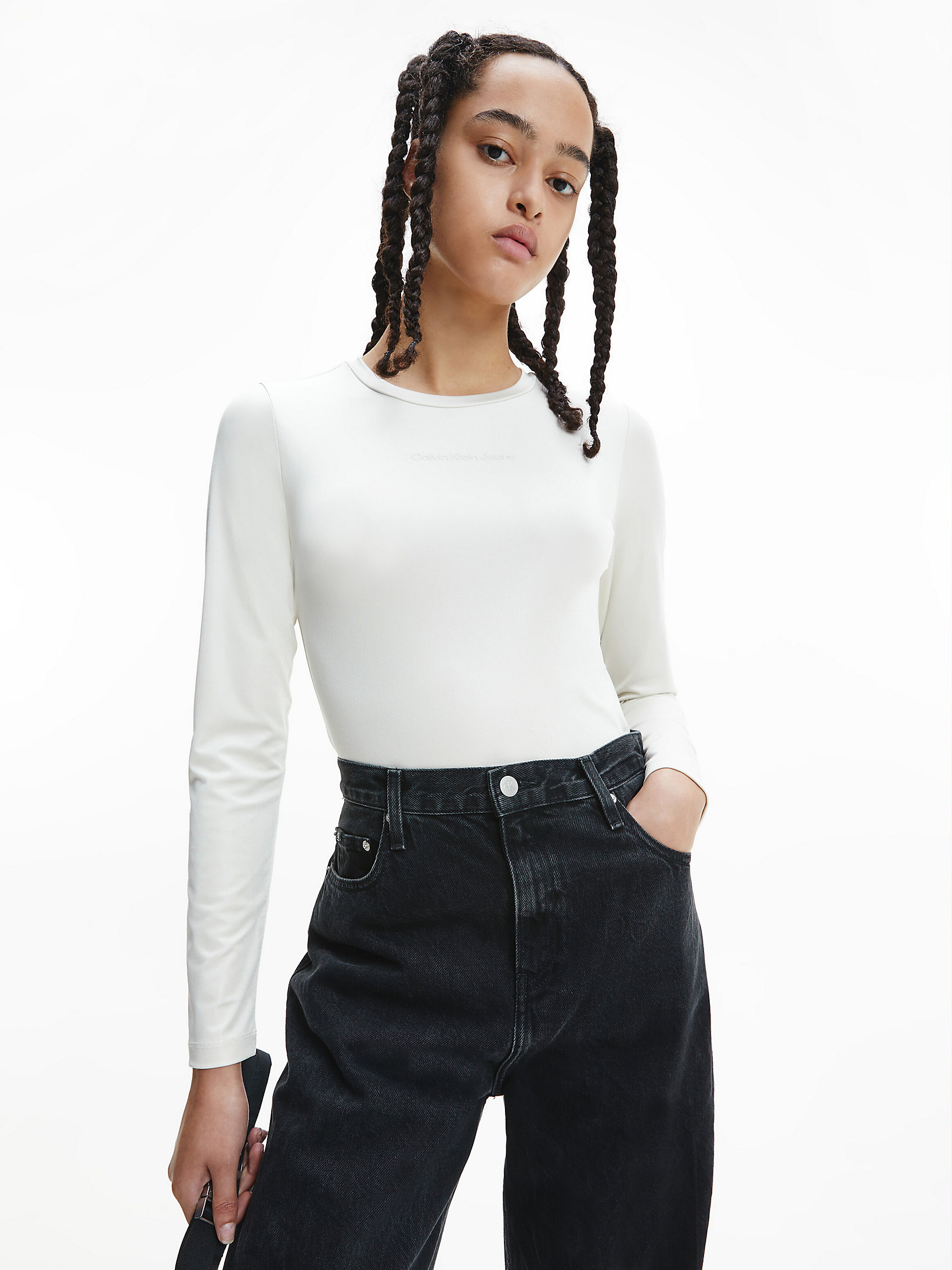 Tofu Pearlescent Long Sleeve Bodysuit undefined women Calvin Klein