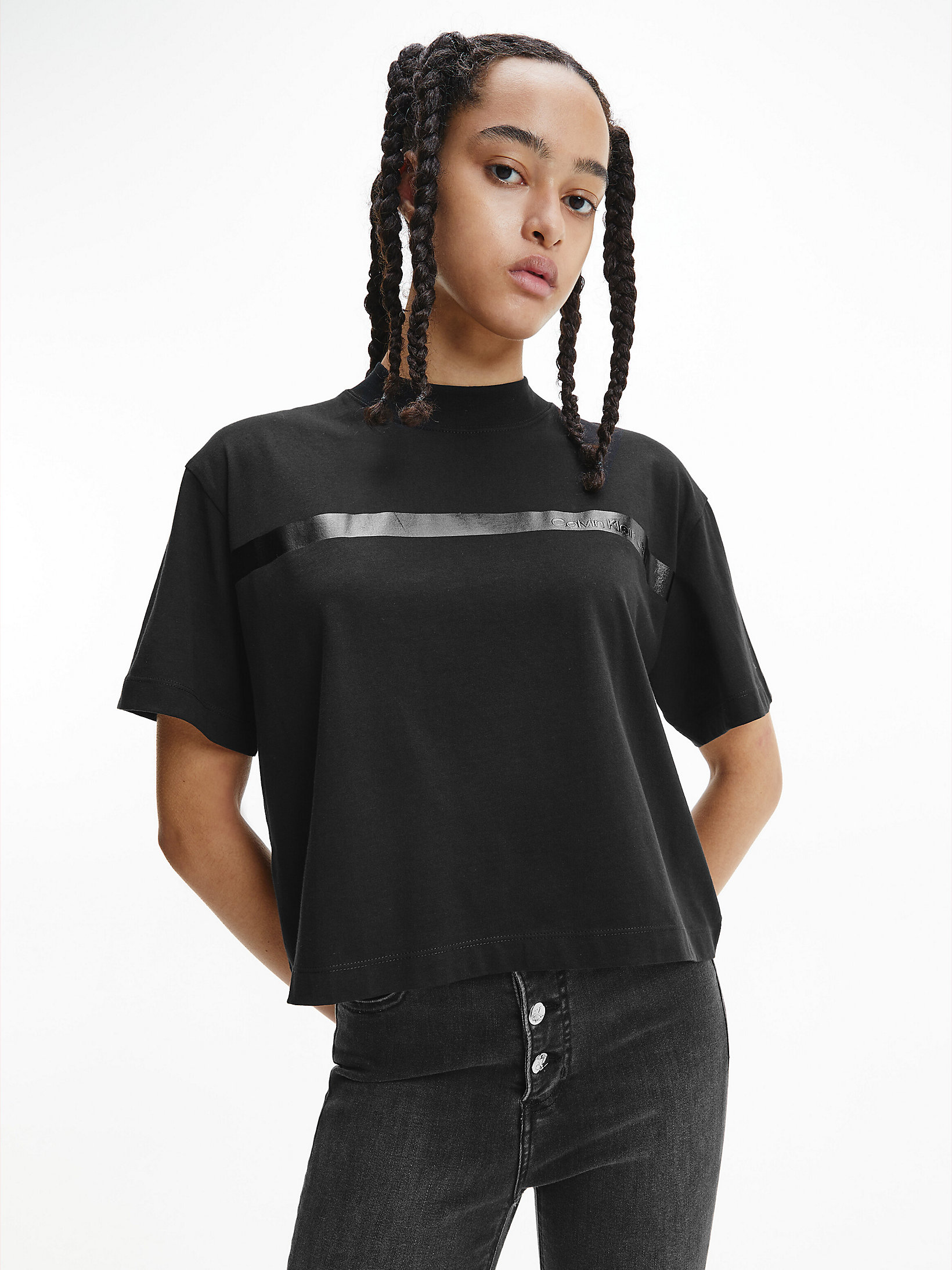 CK Black Relaxed Embossed Logo T-Shirt undefined women Calvin Klein