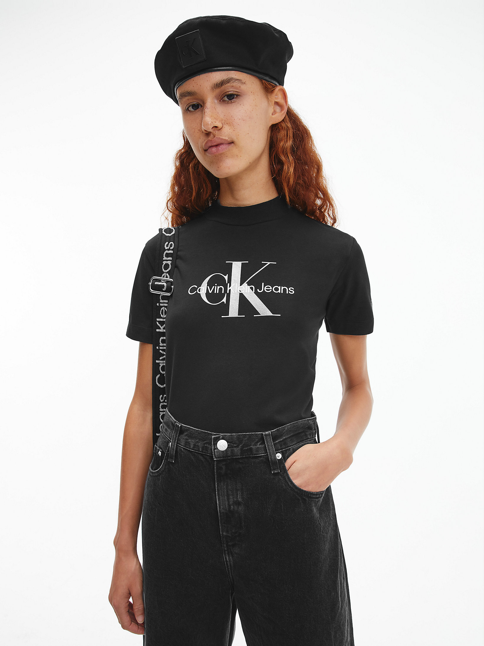 CK Black T-Shirt Con Logo Metallico Slim undefined donna Calvin Klein