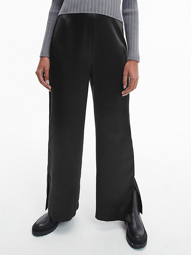 CK Black Stretch Satin Wide Leg Trousers undefined women Calvin Klein