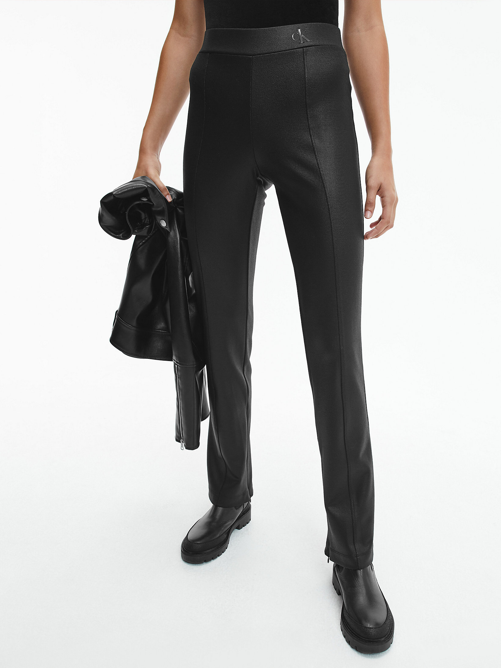 CK Black Slim Coated Milano Jersey Trousers undefined women Calvin Klein