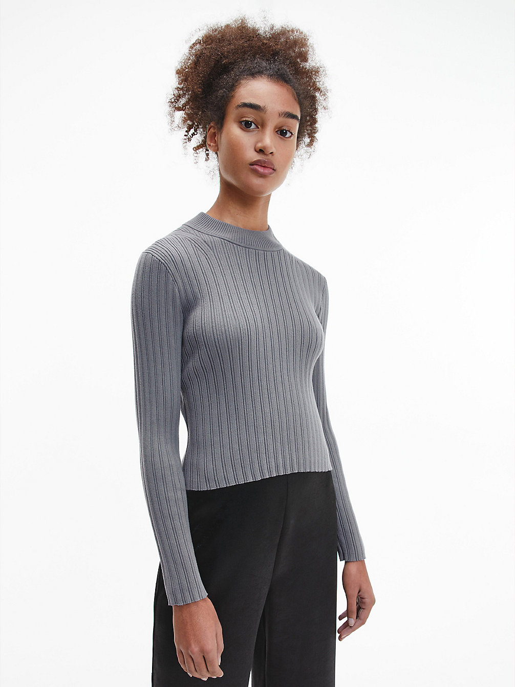 FOSSIL GREY > Wąski Sweter Z Bawełny Ściągaczowej > undefined Kobiety - Calvin Klein