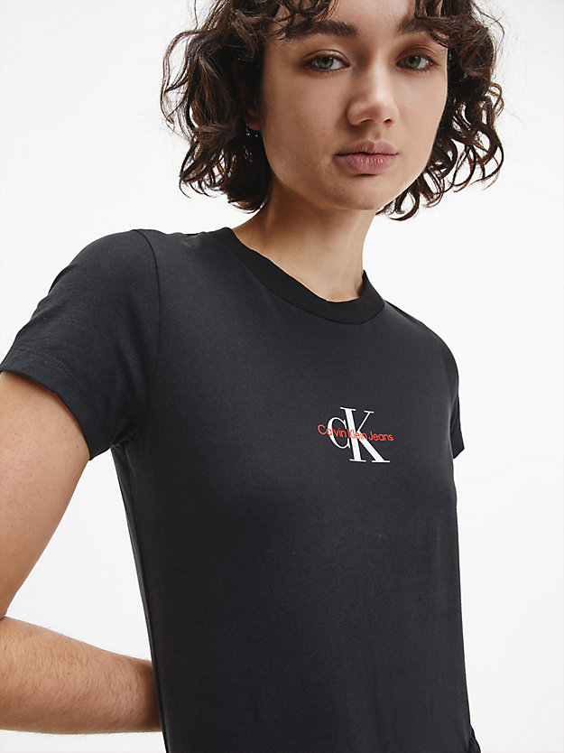 BLACK Organic Cotton Monogram T-shirt for women CALVIN KLEIN JEANS