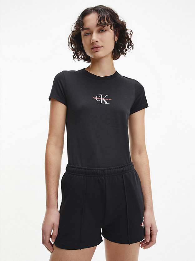 BLACK Organic Cotton Monogram T-shirt for women CALVIN KLEIN JEANS