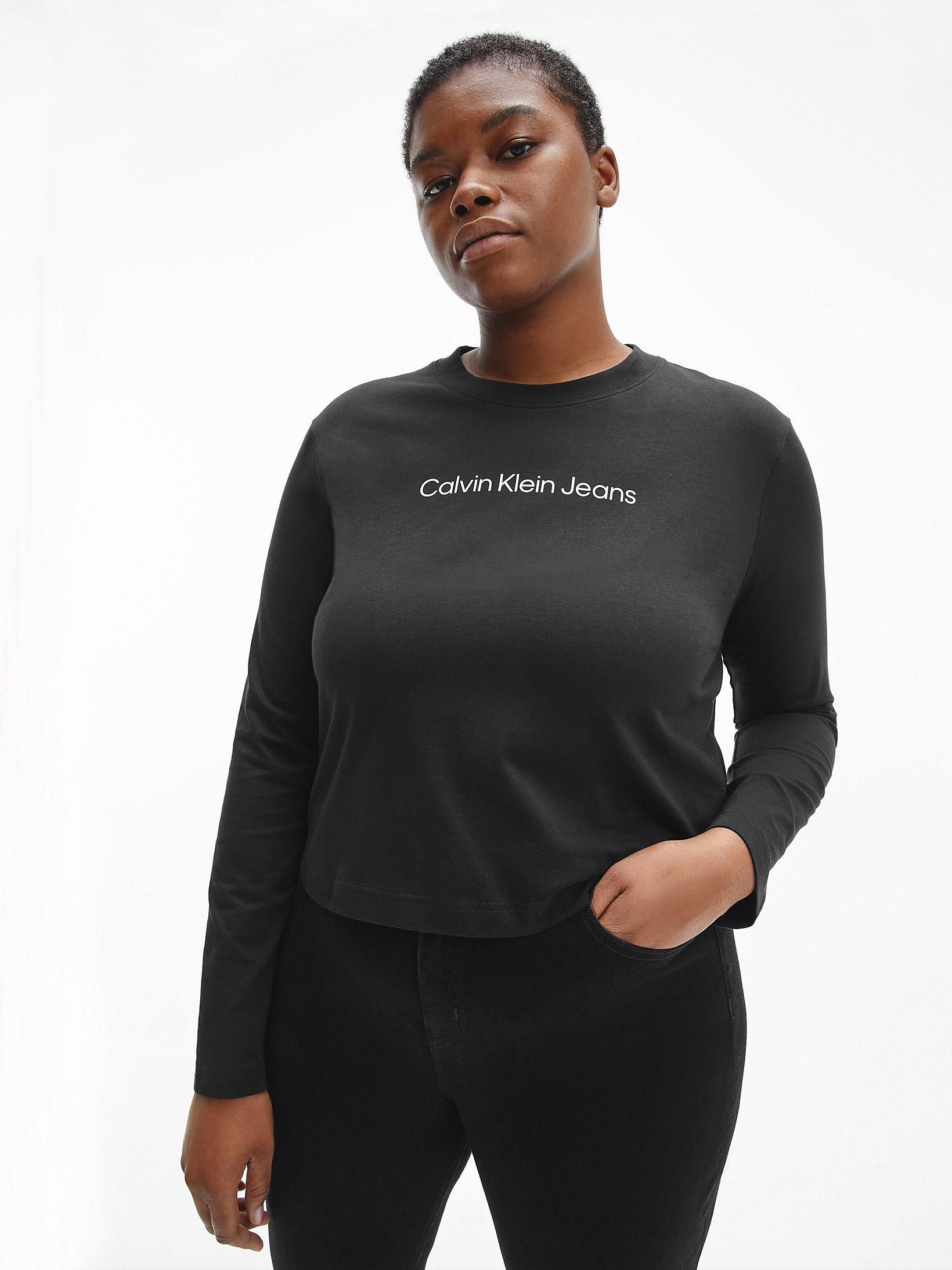CK Black Plus Size Long Sleeve Logo T-Shirt undefined women Calvin Klein