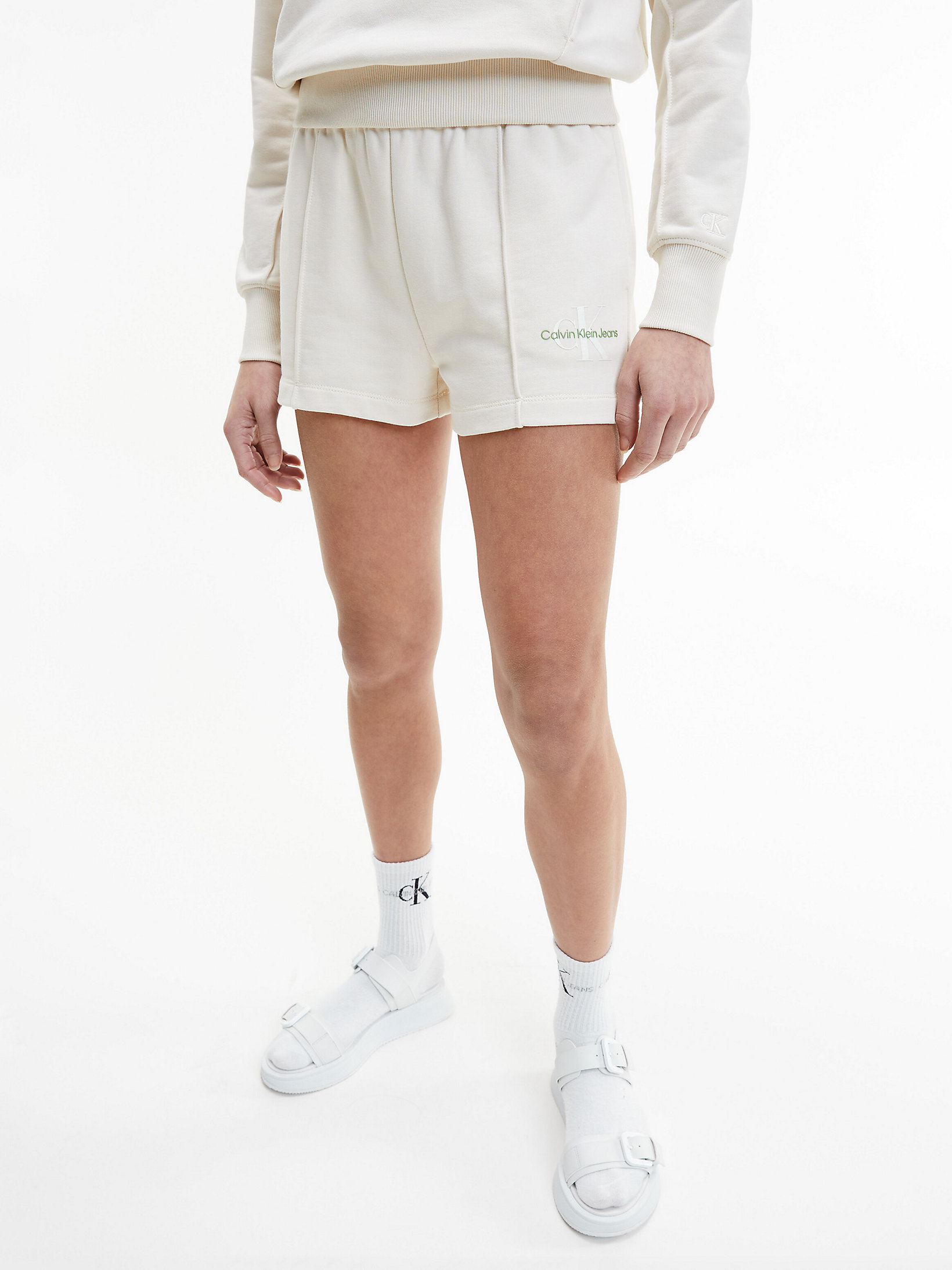 Eggshell Relaxed Cotton Terry Shorts undefined women Calvin Klein