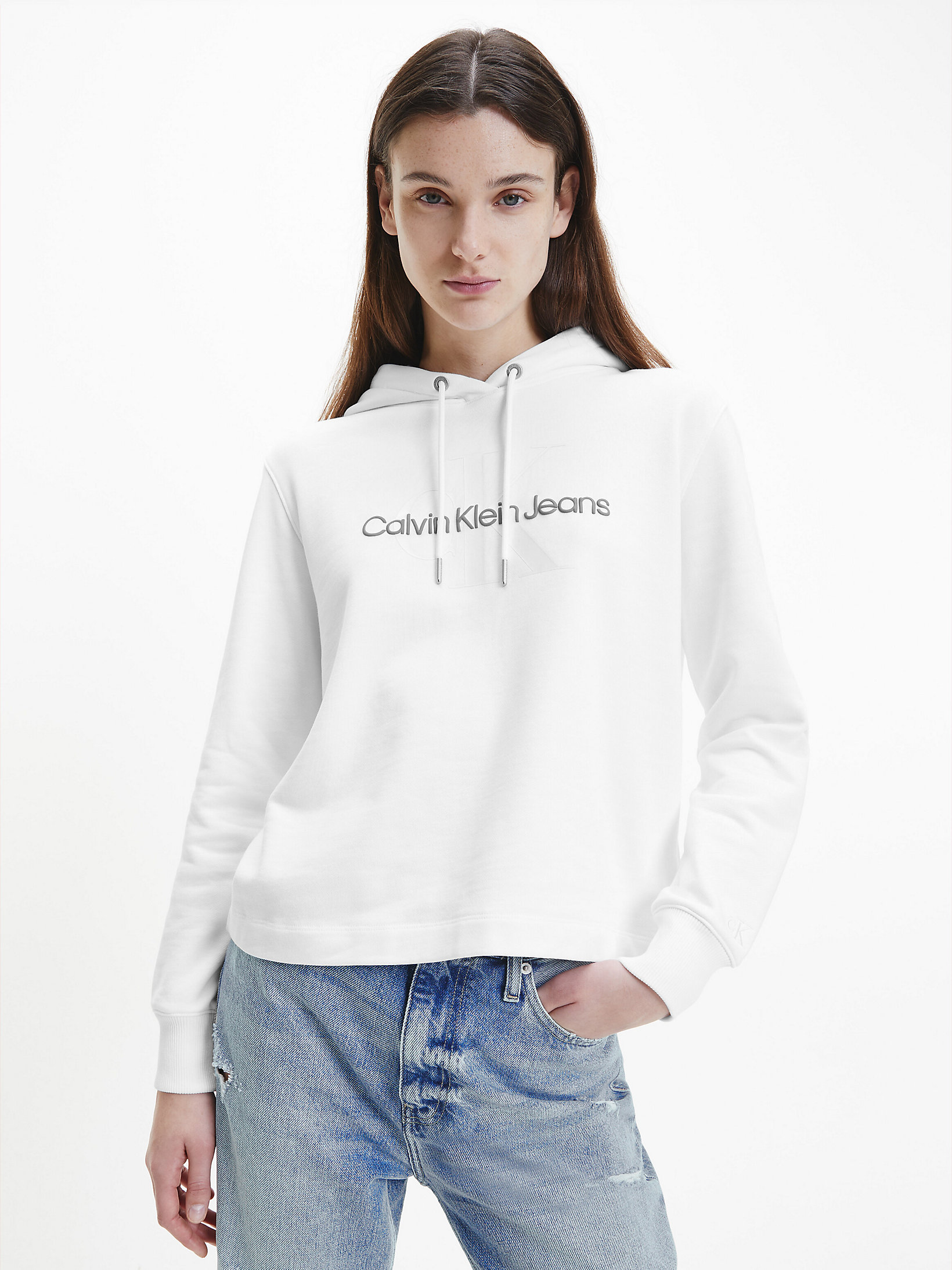 Bright White Monogram Hoodie undefined women Calvin Klein