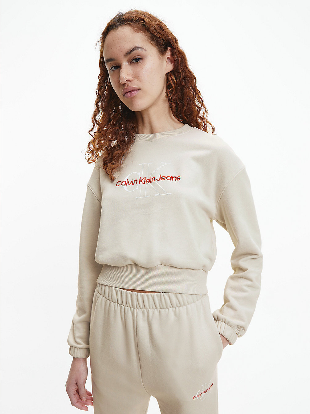 EGGSHELL Cropped Monogram Sweatshirt undefined women Calvin Klein