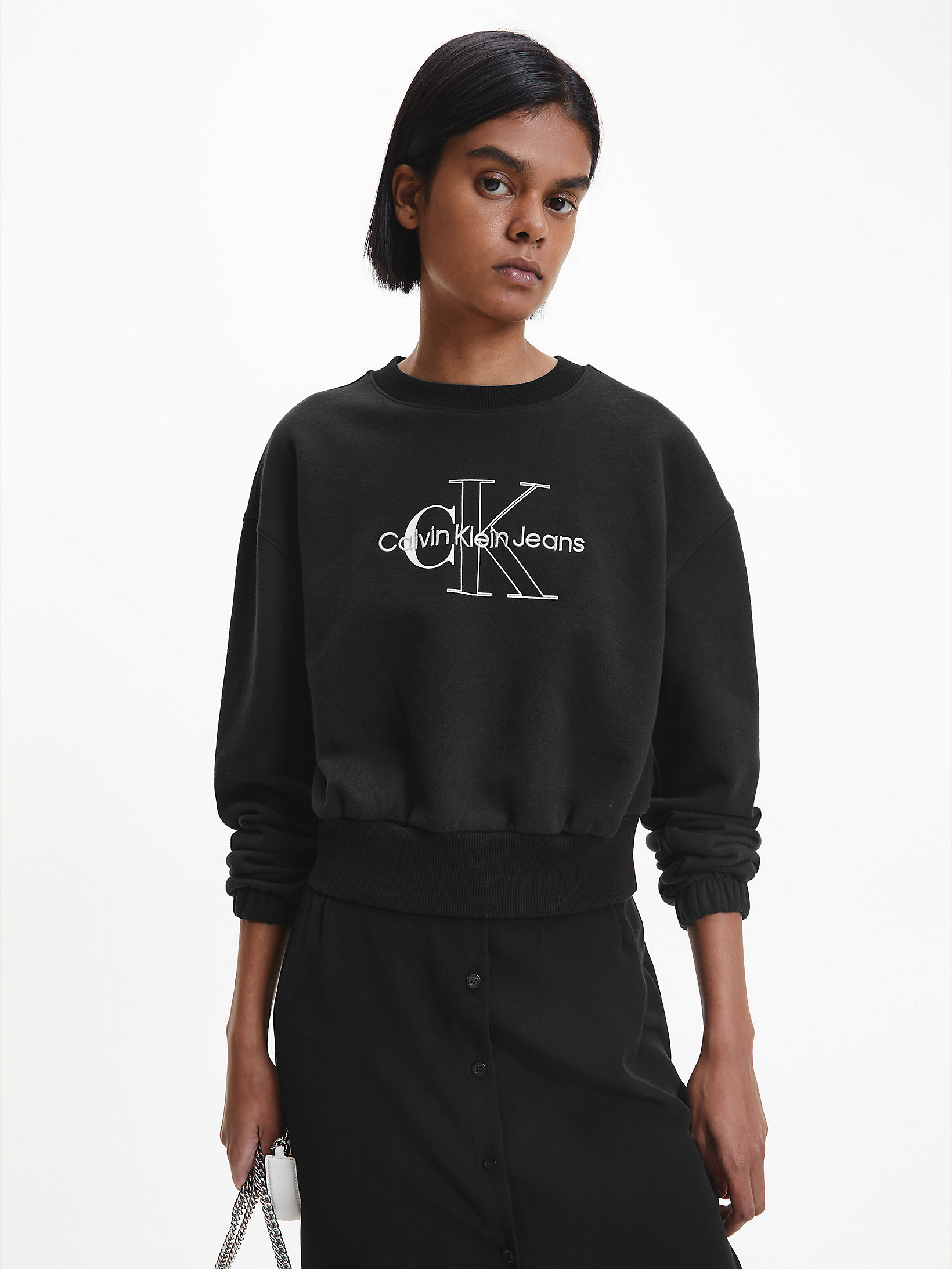 CK Black Cropped Monogram Sweatshirt undefined women Calvin Klein