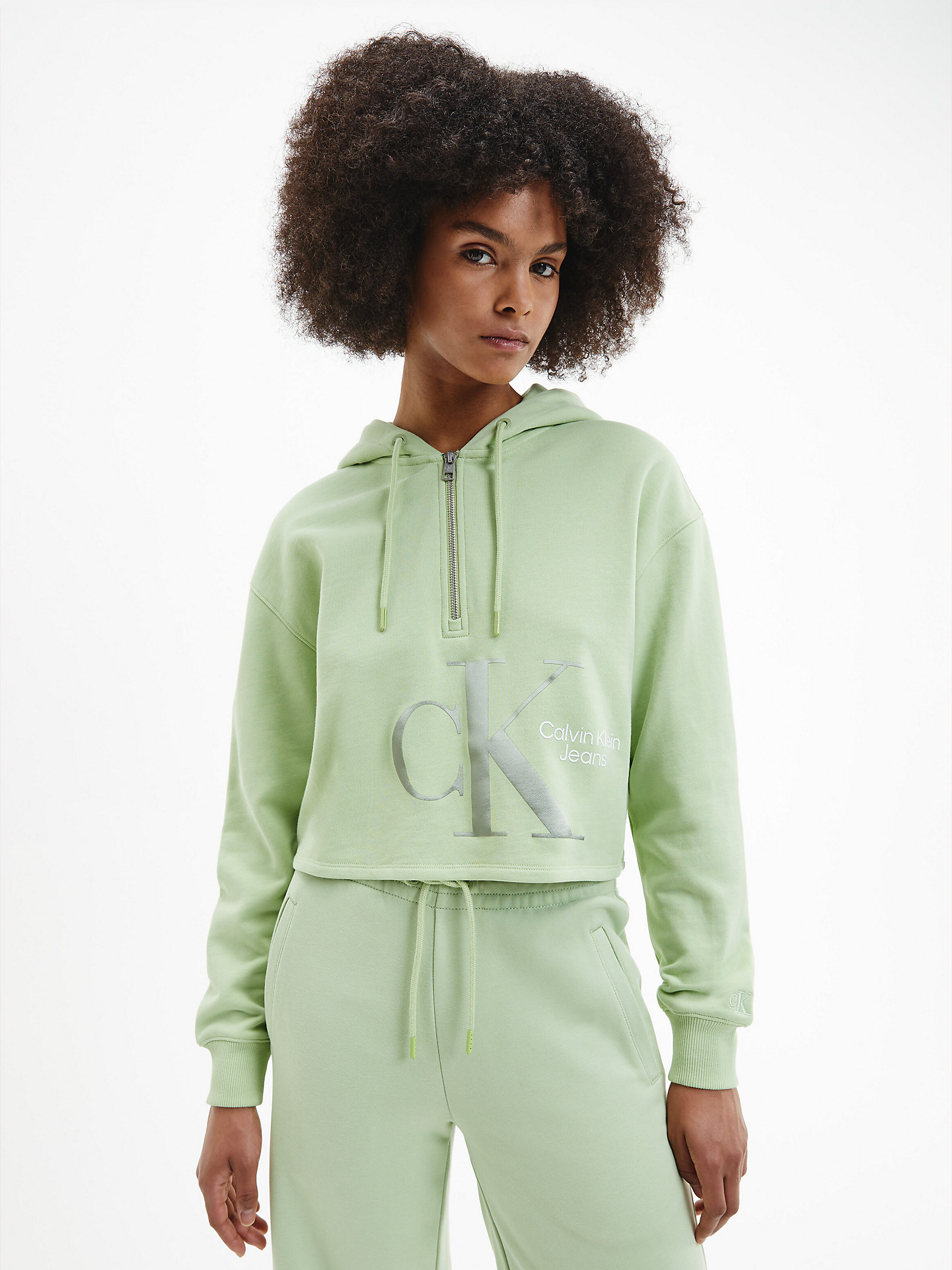 Jaded Green Lässiger Hoodie Mit Kragenreißverschluss undefined Damen Calvin Klein
