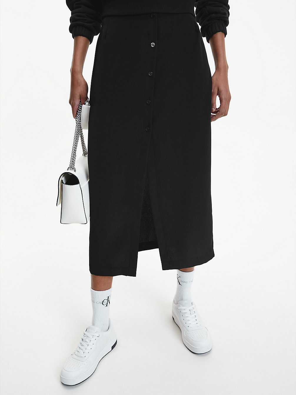 CK BLACK Recycled Button-Through Midi Skirt undefined women Calvin Klein