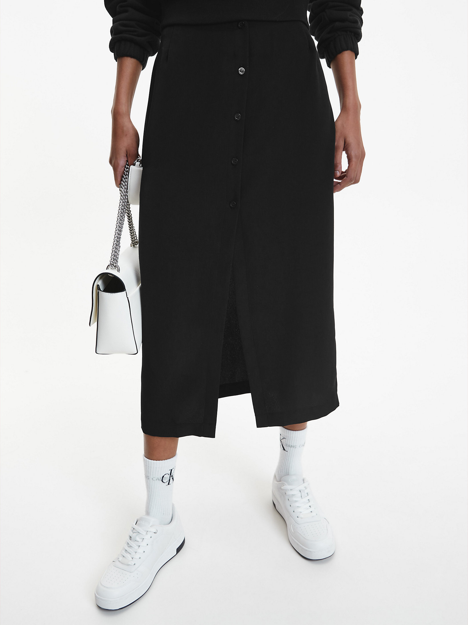 Jupe Longueur Midi Boutonnée En Tissu Recyclé > CK Black > undefined femmes > Calvin Klein