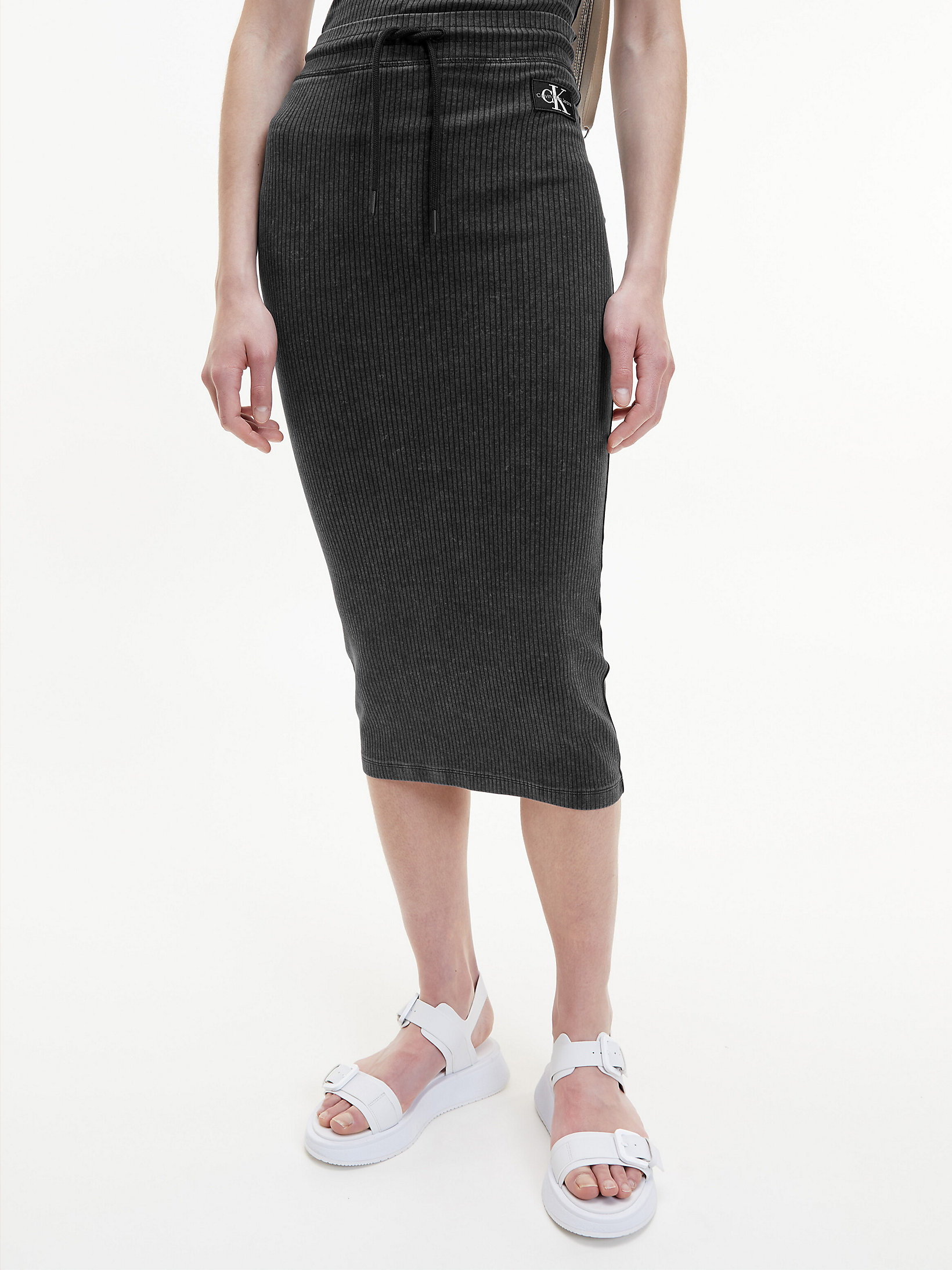 Washed Black Ribbed Jersey Midi Skirt undefined women Calvin Klein