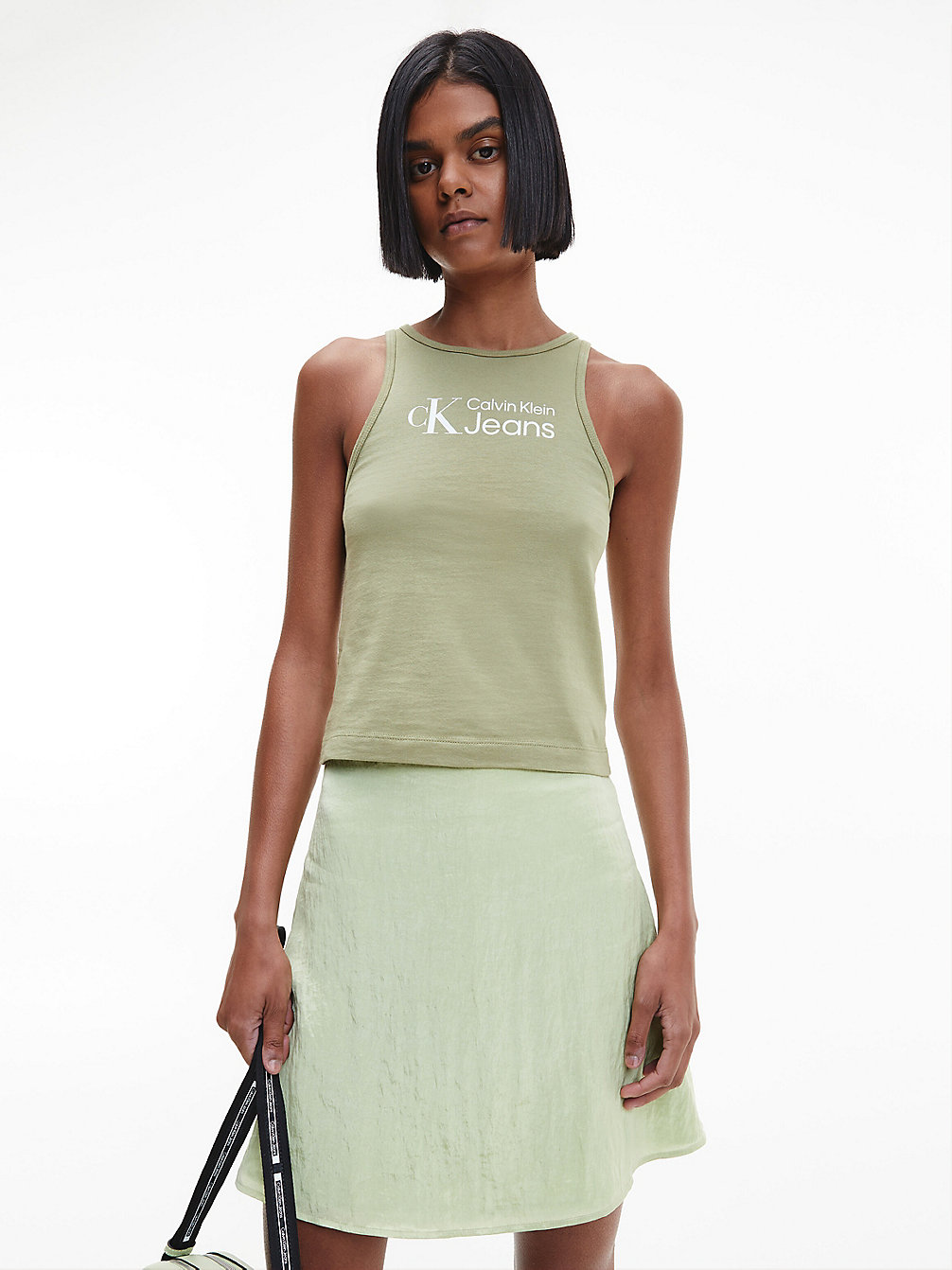 FADED OLIVE Organic Cotton Logo Tank Top undefined women Calvin Klein