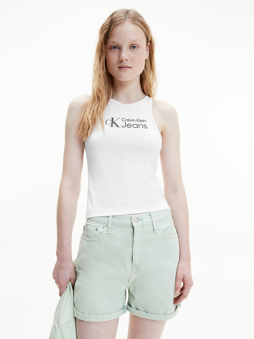 BRIGHT WHITE Débardeur En Coton Bio Avec Logo undefined femmes Calvin Klein