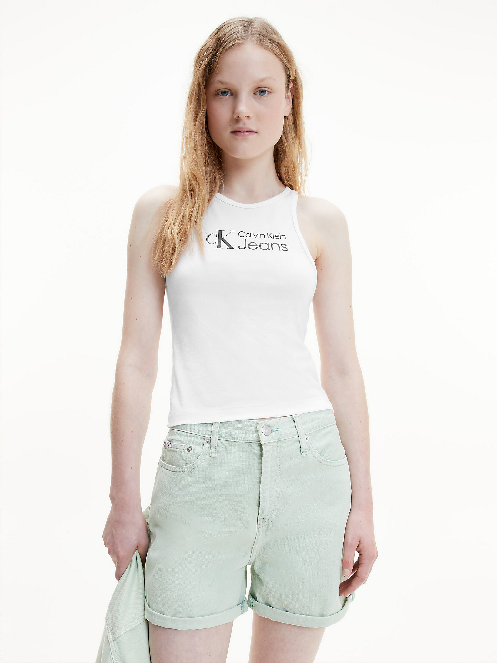 Camiseta De Tirantes De Algodón Orgánico Con Logo De Talla Grande > Bright White > undefined mujer > Calvin Klein