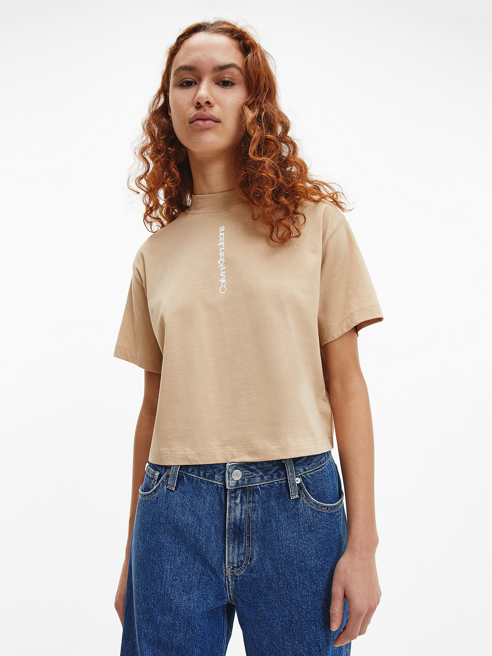 T-Shirt Con Logo In Cotone Biologico Taglio Relaxed > Tawny Sand > undefined donna > Calvin Klein