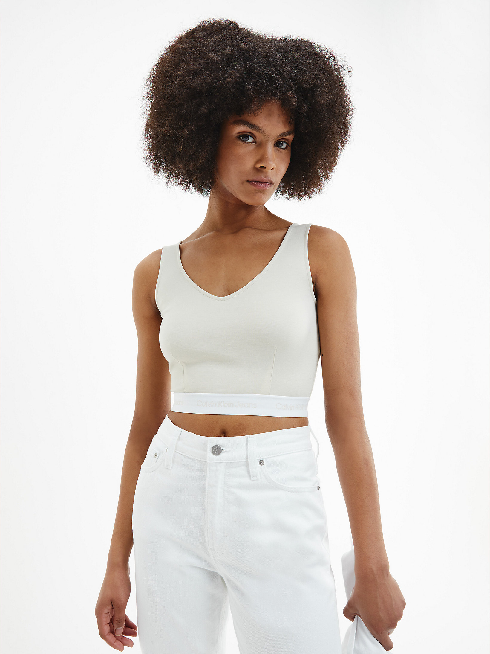 Eggshell Gerecyclede Cropped Top Van Milano-Jersey undefined dames Calvin Klein