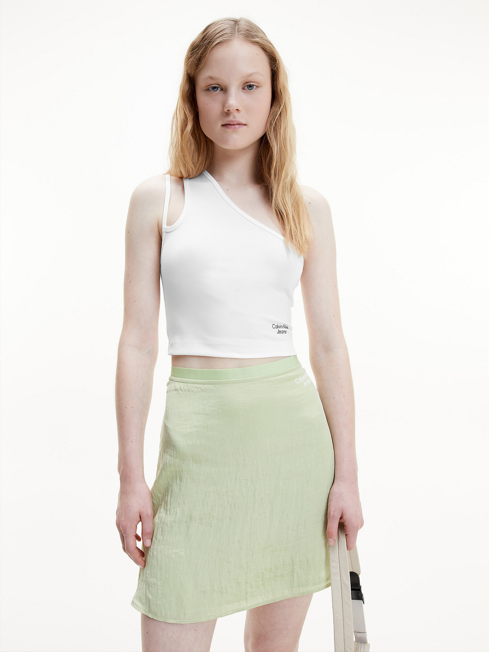Bright White Shiny Spandex One-Shoulder Top undefined women Calvin Klein